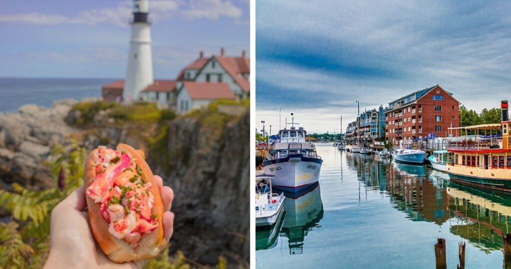 lobster roll, marina in portland, maine
