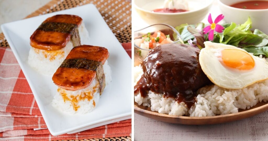 spam musubi, loco moco in hawaii