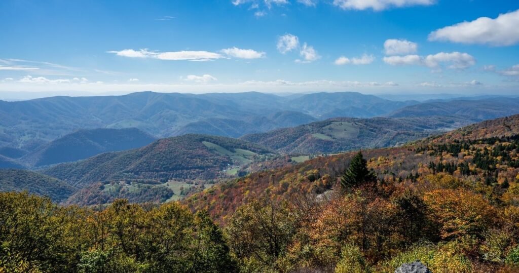 an overlook at spruce mountain summit in west virginia