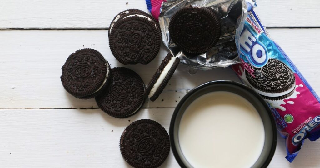 a package of oreos and milk