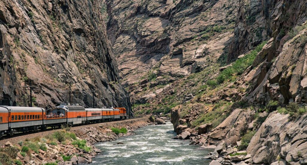 Train riding deep in the royal gorge