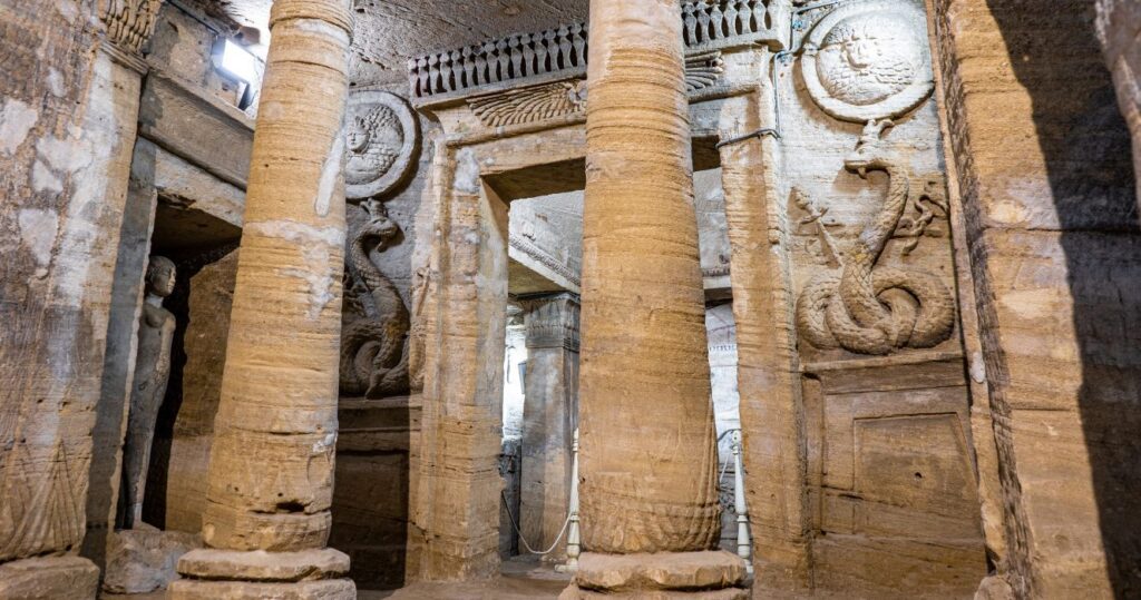 inside the catacombs of Kom El Shoqafa In Egypt