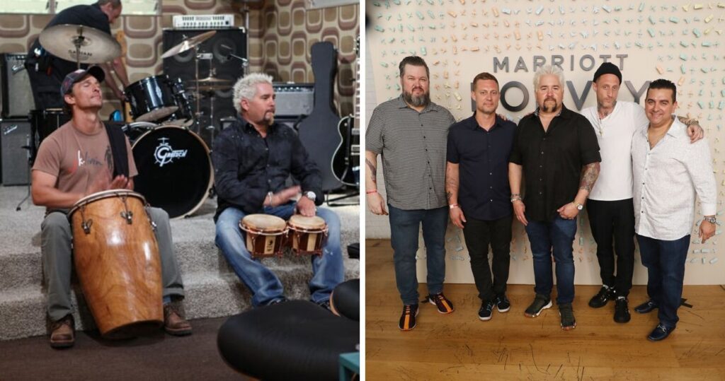 Matthew Mcconaughey and Guy Fieri playing music together/Guy Fieri with Buddy Valastro and others at Marriott